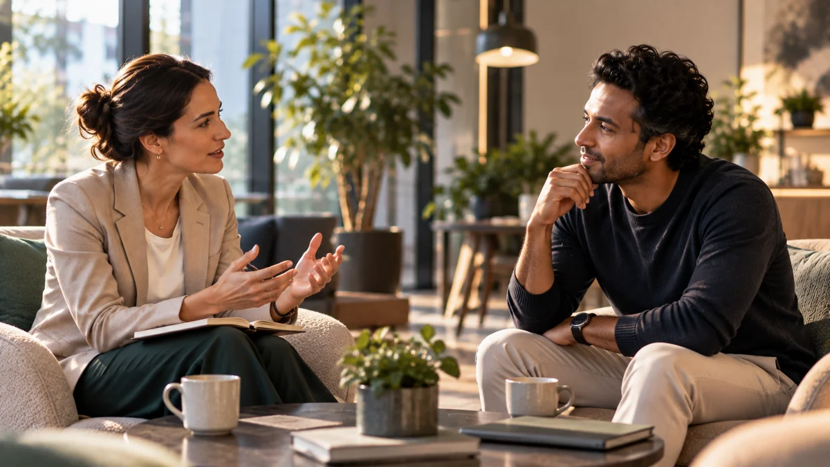 Two people in conversation